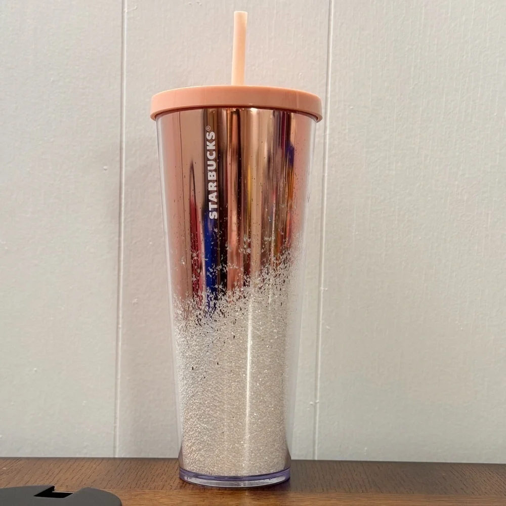Starbucks 2019 Holiday Rose Gold Glitter Cascading Cold Cup 24oz